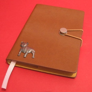 Staffordshire Bull Terrier Design A6 Tan Notebook - Staffie Gift Dog Journal - Christmas Father&#39;s Day Gift