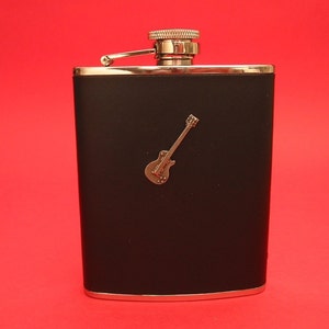 Electric Guitar Black Leather 6oz Hip Flask Electric Guitar Gift