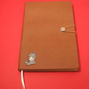 Sherlock Holmes Hand Cast Pewter Motif on A5 Tan Notebook Journa English Teacher Gift  Christmas Gift