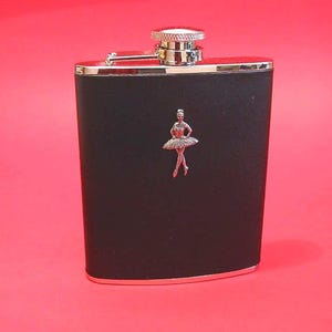 Ballerina Black Leather 6oz Hip Flask, Ballet Teacher Gift, Dancer Christmas Gift