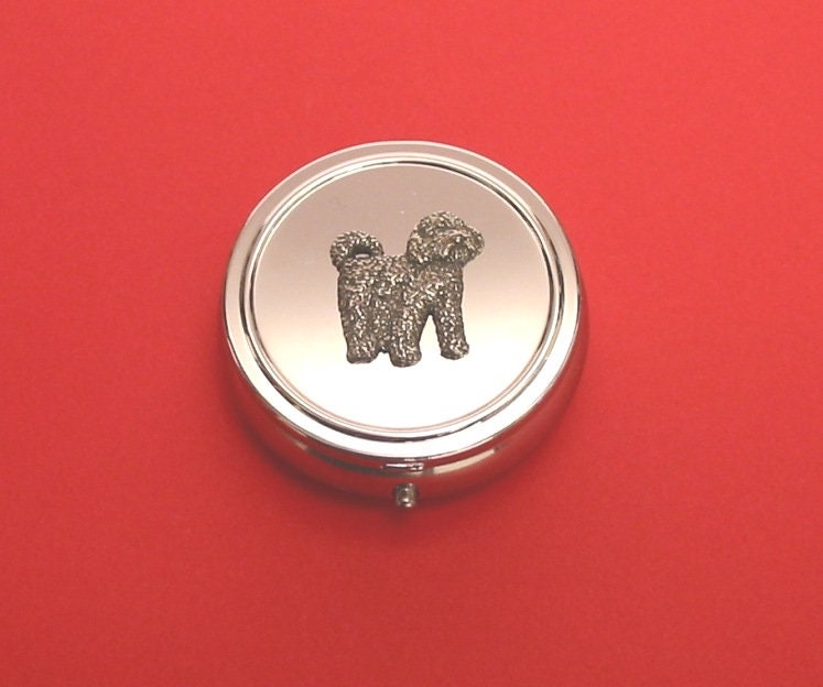 Cockapoo Pewter Motif on Round Chrome Mint / Pill Box Mother Father Christmas Gift