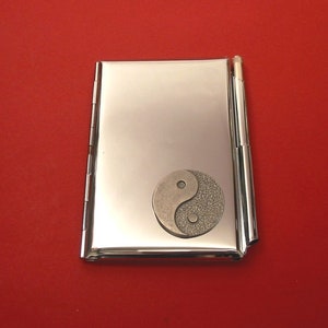 Yin y Yang Chrome Notebook & Pen tarjeta titular Bloc de notas Nota Libro Mamá papá bienestar Aniversario boda regalo de Navidad