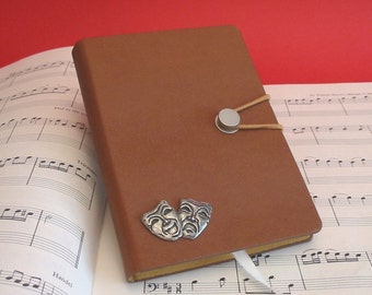 Comedy Tragedy Masks Design A6 Tan Notebook - Husband Christmas Gift - Drama Teacher Drama Student Gift - Performing Arts Gift - Actor Gift