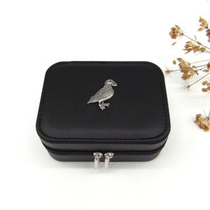Papageientaucher Design Schwarze Reise Schmuckschatulle - Papageientaucher Geschenk - Reisezubehör Schmuckschatulle - Papageientaucher Geschenk für Sie oder Ihn Papageientaucher Weihnachtsgeschenk