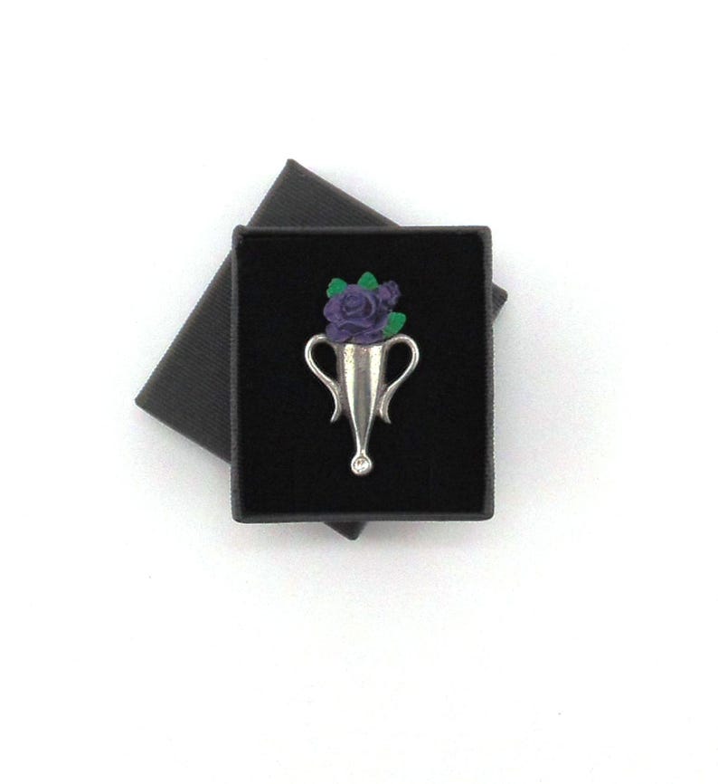 Poirot style Boutonniere Brooch with Purple Rose - Hand Painted Pewter Brooch - Fathers Day Gift - Gift for Wife or Husband - Christmas Gift image 3