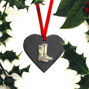 Wellington Boots Design Slate Heart Decoration Hanging Ornament Home Decor Christmas Decoration 2024 Dad Outdoors Gardening Gift image 1