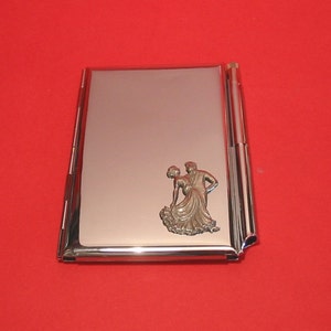 Ballroomdansers Chrome Notebook & Pen Kaarthouder Met Hand Gegoten Tinnen Motief Ballroomdanser cadeau Strikt kerstcadeau