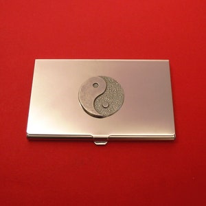 Tarjetero cromado con diseño de Yin y Yang, estuche para tarjetas de crédito comerciales, bienestar para mamá y papá, regalo de boda y Navidad