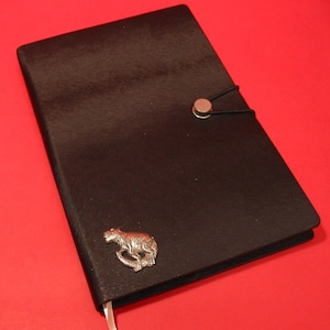 Dinosaur Hand Cast Pewter Motif on A5 Black Journal Notebook T-Rex History Teacher Father Mother Christmas Gift