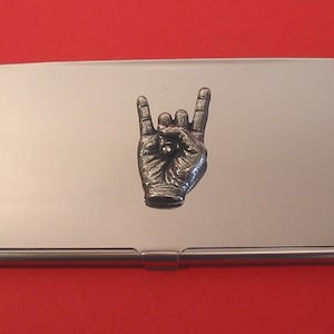 Rock sur Chrome carte porte avec à la main fonte étain Rock musique cadeau Heavy Metal cadeau cadeau de Noël