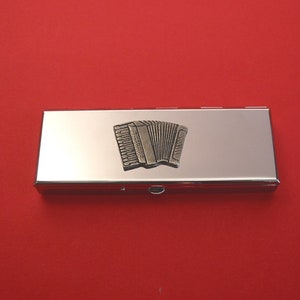 Piano Accordion Design Seven Day Pill Box - Weekly Medication Organiser - Chrome Pill Case - Small Trinket Box - Music Themed Gift