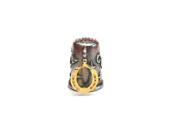 Horseshoe Thimble with Gold Plated Good Luck Charm - Hand Polished Pewter Collectible Thimble - Graduation Gift - Wedding Gift