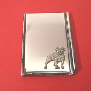 Rottweiler Chrome Notebook & Pen Card Holder With Hand Cast Pewter Motif Mother Dog Christmas Gift