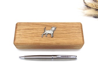 Boîte à stylos et ensemble de stylos en bois de chêne design Beagle - Cadeau Beagle - Cadeau pour amoureux des chiens - Organiseur de bureau avec rangement pour stylos - Cadeau pour la fête des pères pour papa beagle