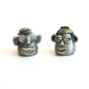 A Pair of Potato Thimbles - Pewter Moving Collectible Thimbles - A Gentleman & Lady - Thimble Collector Gift - Unique Thimbles - Mum Gift