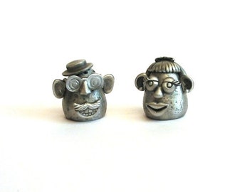 A Pair of Potato Thimbles - Pewter Moving Collectible Thimbles - A Gentleman & Lady - Thimble Collector Gift - Unique Thimbles - Mum Gift