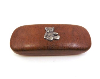 Teddy Bear design Brown PU Leather Glasses Case - Teddy Bear Gift - Bear Lover Gift - Bear Glasses Case - Birthday Gift - Fathers Day Gift