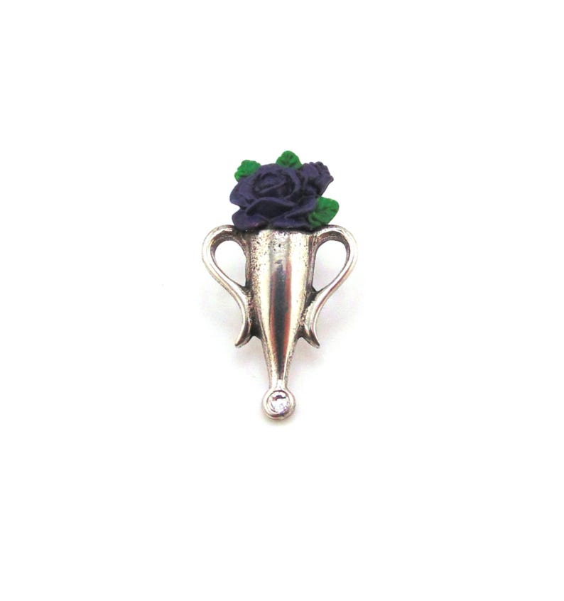 Poirot style Boutonniere Brooch with Purple Rose - Hand Painted Pewter Brooch - Fathers Day Gift - Gift for Wife or Husband - Christmas Gift image 1