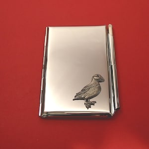 Puffin Chrome Notebook - Pen Card Holder Notepad Note Book Mum Dad Bird Watching Anniversaire Mariage Cadeau de Noel