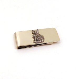 Fermasoldi cromato con motivo a forma di gatto a pelo corto con motivo in peltro - Regalo per amanti dei gatti - Regali per gatti - Regalo di Natale per papà
