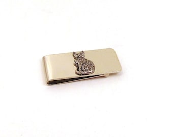 Shorthaired Cat design Money Clip With Pewter Motif - Cat Lover Gift - Cat Gifts - Dad Christmas Gift
