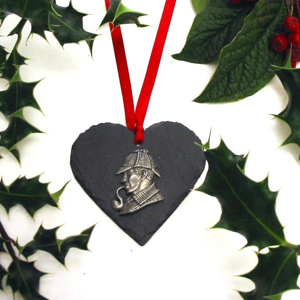 Sherlock Holmes Natural Slate Heart - Sherlock Holmes Gift - Hanging Ornament - Christmas Decoration - Sherlock Decoration - Book Lover Gift