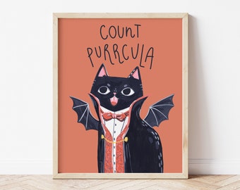 Count Dracula art print, cat illustration, funny cat poster set, cute wall art