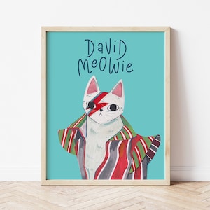 Dawid Bowie cat illustration, pop culture artwork, music art print, cat lover gift image 1