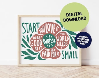 Download - Positive message typography poster, your purpose daily affirmations art print, positive quotes, colorful, print your own