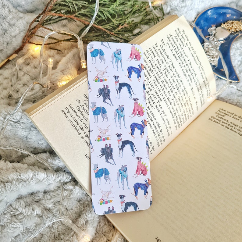 Sighthound bookmark, Dog Lover or New Puppy Gift, Whippet, Lurcher, Longnose, Sighthound, Gouache art image 4