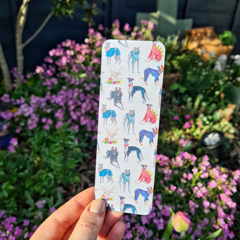 Sighthound bookmark, Dog Lover or New Puppy Gift, Whippet, Lurcher, Longnose, Sighthound, Gouache art image 5