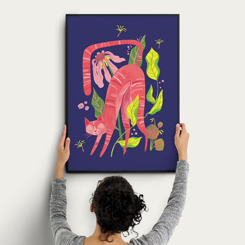 Tabby cat print, Yoga Instructor Gift, Pink and Purple Cute Tabby Illustration, Cat Lover Gift Him or Her image 7