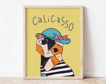 Picasso poster, cat art illustration, cute cat poster, cat lover gift, colourful wall art