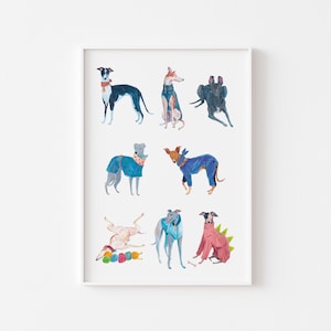 Greyhound Print, Dog Lover or New Puppy Gift, Whippet, Lurcher, Longnose, Sighthound, Gouache art image 4