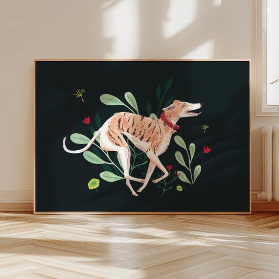 Happy Brindle Greyhound Art Print, Dog Lover Gift