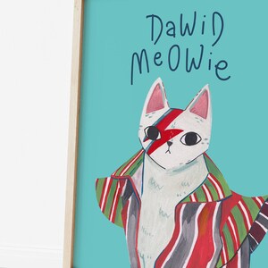 Dawid Bowie cat illustration, pop culture artwork, music art print, cat lover gift image 2