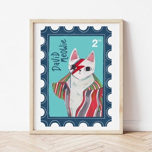 Dawid Bowie cat illustration, pop culture artwork, music art print, cat lover gift image 3