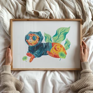 Ginger tabby cat art print. Cool, funny outfit. Fun gift for new kitten parents. Originally painted with gouache.