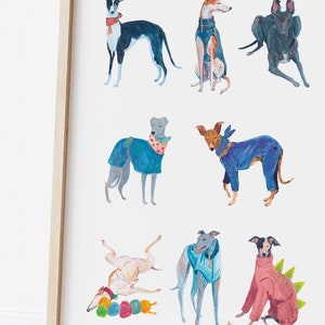 Greyhound Print, Dog Lover or New Puppy Gift, Whippet, Lurcher, Longnose, Sighthound, Gouache art image 3