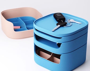 Stackable Office Desk Organizer with Drawers – Modern Desktop Storage Box for Keys, Pens, and Stationery, Modular Desk Storage Box