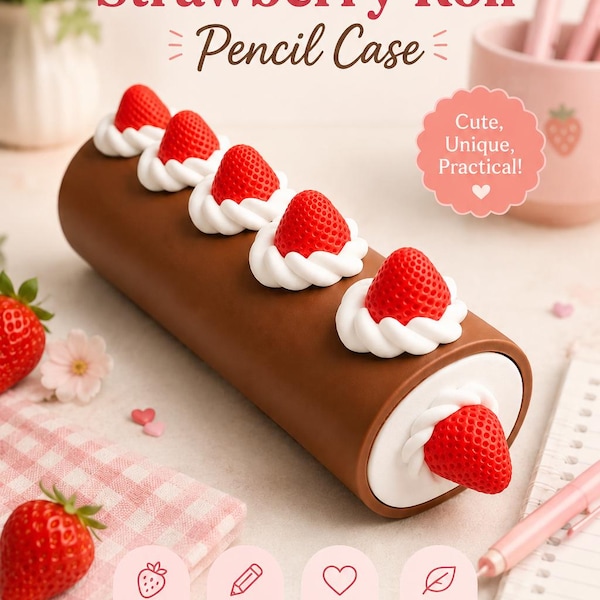 Strawberry Roll Jewelry Box Case, Cute Dessert Storage Organizer, Kawaii Cake Trinket Holder, Sweet Treat Decor, Gift for Her, Unique Jewelr
