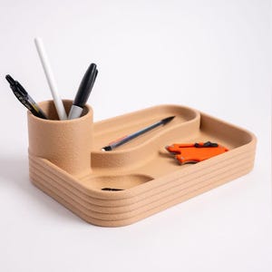 3D Printed Modern Desk Organizer – Minimalist Pen Holder Tray for Office, Home Workspace, Teacher Gift, Functional Desktop Storage