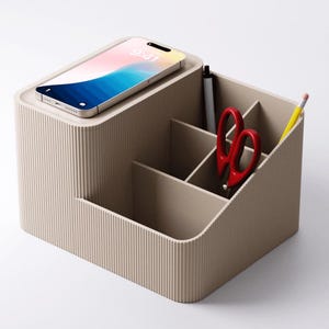 Modern Desktop Office Organizer with Phone Holder – Teacher Gift, Multipurpose Desk Storage for Pens, Pencils, Scissors – Minimalist Home Of