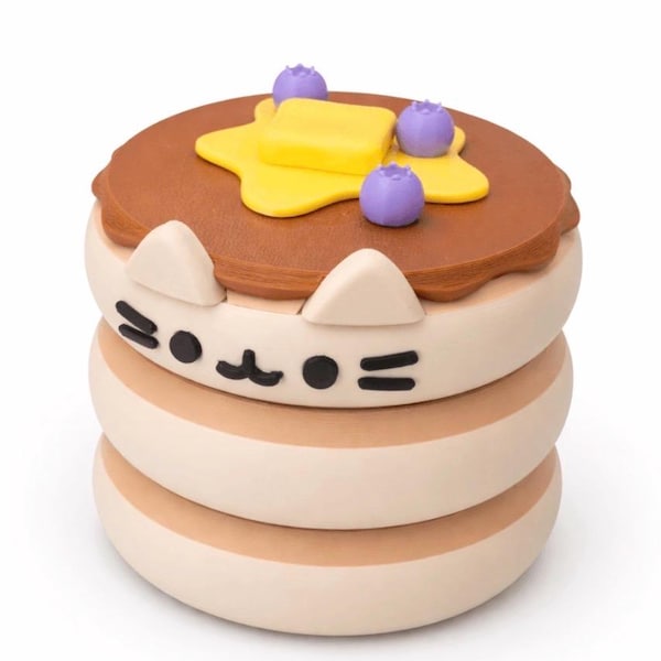 Cute Pancake Cat Jewelry Box Organizer, Kawaii Trinket Storage Container, Dessert Cat Ring Holder, Aesthetic Desk Decor, Gift for Her