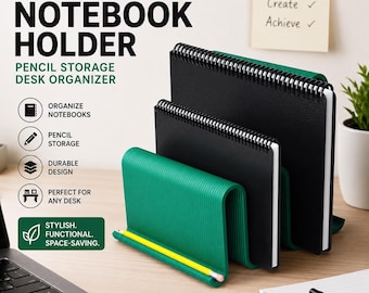 Modern Desk Organizer with Notebook Holder, Minimalist Office Desk Storage, 3D Printed Desk Organizer, Home Office Accessories