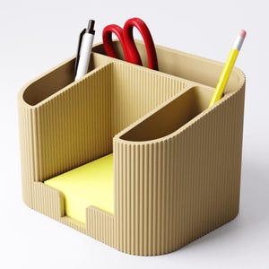 Modern Desk Organizer with Sticky Note Holder | Office Storage for Pens, Pencils & Supplies | 3D Printed Desktop Organizer for Home Office