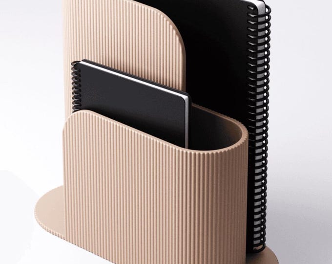 Modern Desk Notebook Holder Organizer – Ribbed Office Decor for Journals, Tablets, Books – Minimalist Vertical File Storage Rack | school