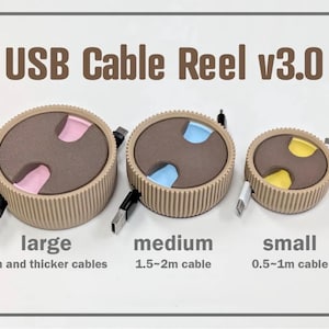 USB Cable Reel Cord Organizer | Retractable Cable Winder | Desk Cable Storage | Travel Cord Manager | 3 Sizes Available