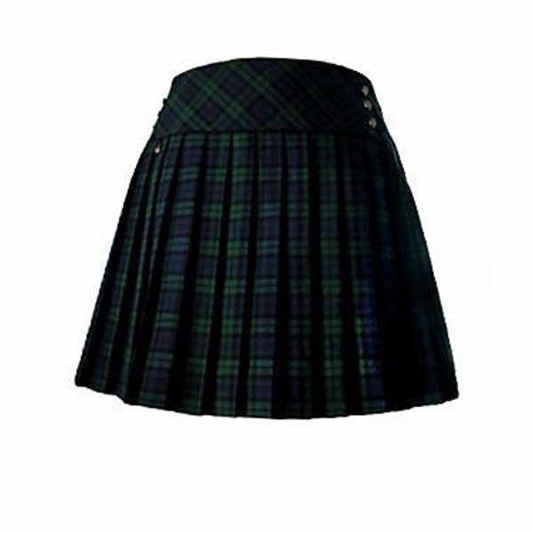 1990s Plaid Skirt / Black Watch Tartan Skirit / School Girl Uniform Skort / Blue Green Plaid Mini Skirt / Vintage Tennis Skirt / Size 14