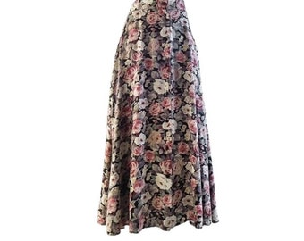 Vintage Button Up Midi Skirt / Floral Midi Skirt / Muted Tones / Soft Tones / Lightweight Maxi Skirt / Spring Summer Fashion / Floral Skirt